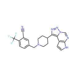 N#Cc1cc(CN2CCC(c3nnn4cnc5[nH]ccc5c34)CC2)ccc1C(F)(F)F ZINC001772652146