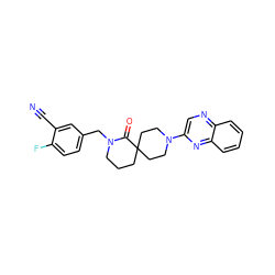 N#Cc1cc(CN2CCCC3(CCN(c4cnc5ccccc5n4)CC3)C2=O)ccc1F ZINC000096173132