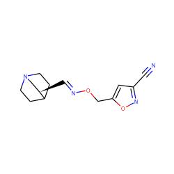 N#Cc1cc(CO/N=C/[C@@H]2CN3CCC2CC3)on1 ZINC000026736146