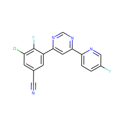 N#Cc1cc(Cl)c(F)c(-c2cc(-c3ccc(F)cn3)ncn2)c1 ZINC000231364637