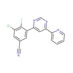 N#Cc1cc(Cl)c(F)c(-c2cc(-c3ccccn3)ncn2)c1 ZINC000221082653