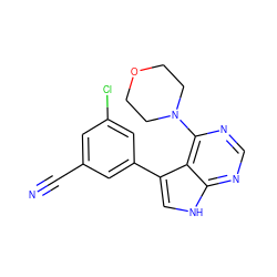 N#Cc1cc(Cl)cc(-c2c[nH]c3ncnc(N4CCOCC4)c23)c1 ZINC000224878602