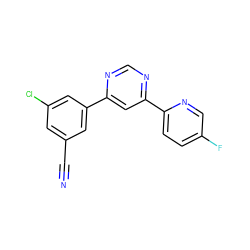 N#Cc1cc(Cl)cc(-c2cc(-c3ccc(F)cn3)ncn2)c1 ZINC000220897715