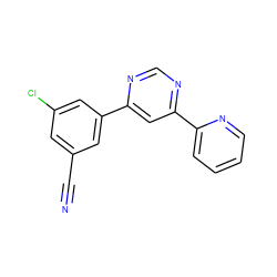 N#Cc1cc(Cl)cc(-c2cc(-c3ccccn3)ncn2)c1 ZINC000473094048