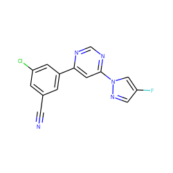 N#Cc1cc(Cl)cc(-c2cc(-n3cc(F)cn3)ncn2)c1 ZINC000473095086