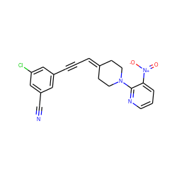 N#Cc1cc(Cl)cc(C#CC=C2CCN(c3ncccc3[N+](=O)[O-])CC2)c1 ZINC000473249388