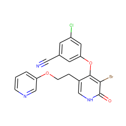 N#Cc1cc(Cl)cc(Oc2c(CCOc3cccnc3)c[nH]c(=O)c2Br)c1 ZINC000140168291