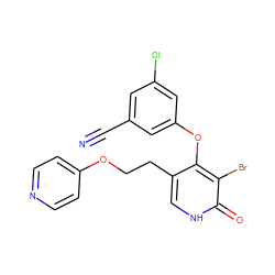 N#Cc1cc(Cl)cc(Oc2c(CCOc3ccncc3)c[nH]c(=O)c2Br)c1 ZINC000140168765