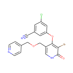 N#Cc1cc(Cl)cc(Oc2c(COCc3ccncc3)c[nH]c(=O)c2Br)c1 ZINC000139966204