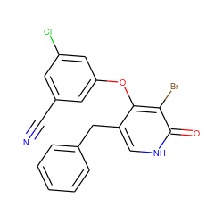 N#Cc1cc(Cl)cc(Oc2c(Cc3ccccc3)c[nH]c(=O)c2Br)c1 ZINC000140008616