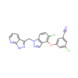 N#Cc1cc(Cl)cc(Oc2c(Cl)ccc3c2cnn3Cc2n[nH]c3ncccc23)c1 ZINC000073240561