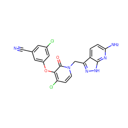 N#Cc1cc(Cl)cc(Oc2c(Cl)ccn(Cc3n[nH]c4nc(N)ccc34)c2=O)c1 ZINC000073200401