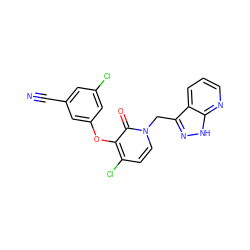 N#Cc1cc(Cl)cc(Oc2c(Cl)ccn(Cc3n[nH]c4ncccc34)c2=O)c1 ZINC000043205184