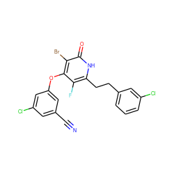 N#Cc1cc(Cl)cc(Oc2c(F)c(CCc3cccc(Cl)c3)[nH]c(=O)c2Br)c1 ZINC000140192013