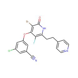 N#Cc1cc(Cl)cc(Oc2c(F)c(CCc3ccncc3)[nH]c(=O)c2Br)c1 ZINC000140192162