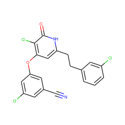 N#Cc1cc(Cl)cc(Oc2cc(CCc3cccc(Cl)c3)[nH]c(=O)c2Cl)c1 ZINC000140192627