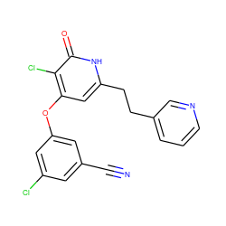 N#Cc1cc(Cl)cc(Oc2cc(CCc3cccnc3)[nH]c(=O)c2Cl)c1 ZINC000140192319