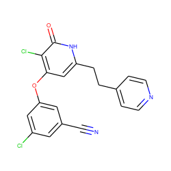 N#Cc1cc(Cl)cc(Oc2cc(CCc3ccncc3)[nH]c(=O)c2Cl)c1 ZINC000140022232