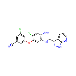 N#Cc1cc(Cl)cc(Oc2cc(NCc3n[nH]c4ncccc34)c(N)cc2Cl)c1 ZINC000073391232