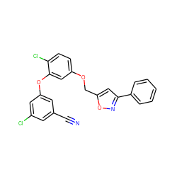 N#Cc1cc(Cl)cc(Oc2cc(OCc3cc(-c4ccccc4)no3)ccc2Cl)c1 ZINC000072111225