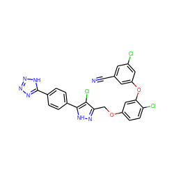 N#Cc1cc(Cl)cc(Oc2cc(OCc3n[nH]c(-c4ccc(-c5nnn[nH]5)cc4)c3Cl)ccc2Cl)c1 ZINC000072109328