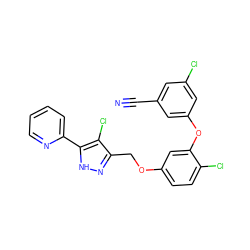 N#Cc1cc(Cl)cc(Oc2cc(OCc3n[nH]c(-c4ccccn4)c3Cl)ccc2Cl)c1 ZINC000072109710