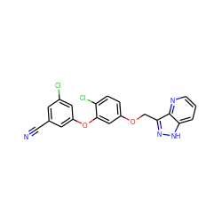 N#Cc1cc(Cl)cc(Oc2cc(OCc3n[nH]c4cccnc34)ccc2Cl)c1 ZINC000040828479