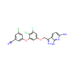 N#Cc1cc(Cl)cc(Oc2cc(OCc3n[nH]c4nc(N)ccc34)cc(F)c2Cl)c1 ZINC000034891791