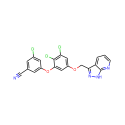 N#Cc1cc(Cl)cc(Oc2cc(OCc3n[nH]c4ncccc34)cc(Cl)c2Cl)c1 ZINC000045257471