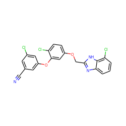 N#Cc1cc(Cl)cc(Oc2cc(OCc3nc4cccc(Cl)c4[nH]3)ccc2Cl)c1 ZINC000029045118