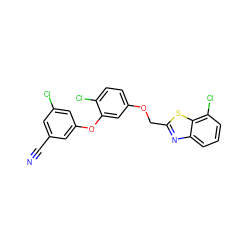 N#Cc1cc(Cl)cc(Oc2cc(OCc3nc4cccc(Cl)c4s3)ccc2Cl)c1 ZINC000029045279