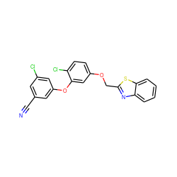 N#Cc1cc(Cl)cc(Oc2cc(OCc3nc4ccccc4s3)ccc2Cl)c1 ZINC000029045292