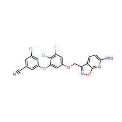 N#Cc1cc(Cl)cc(Oc2cc(OCc3noc4nc(N)ccc34)cc(F)c2Cl)c1 ZINC000045256374