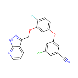 N#Cc1cc(Cl)cc(Oc2ccc(F)c(OCc3n[nH]c4ncccc34)c2)c1 ZINC000045258233