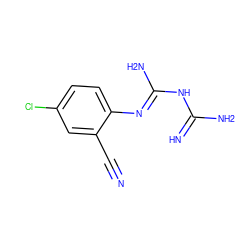 N#Cc1cc(Cl)ccc1/N=C(\N)NC(=N)N ZINC000019925086