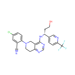 N#Cc1cc(Cl)ccc1N1CCc2ncnc(N[C@H](CCO)c3ccc(C(F)(F)F)nc3)c2C1 ZINC000148741154