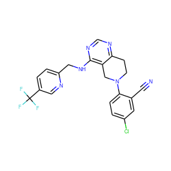 N#Cc1cc(Cl)ccc1N1CCc2ncnc(NCc3ccc(C(F)(F)F)cn3)c2C1 ZINC000148695534