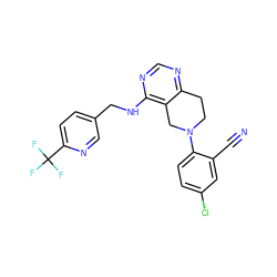 N#Cc1cc(Cl)ccc1N1CCc2ncnc(NCc3ccc(C(F)(F)F)nc3)c2C1 ZINC000148612491