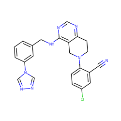 N#Cc1cc(Cl)ccc1N1CCc2ncnc(NCc3cccc(-n4cnnc4)c3)c2C1 ZINC000148261457