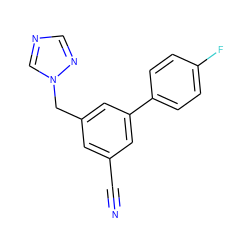 N#Cc1cc(Cn2cncn2)cc(-c2ccc(F)cc2)c1 ZINC000045369853