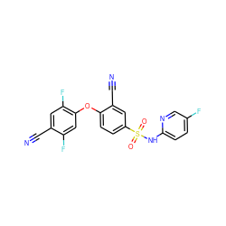 N#Cc1cc(F)c(Oc2ccc(S(=O)(=O)Nc3ccc(F)cn3)cc2C#N)cc1F ZINC000473194390