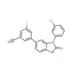 N#Cc1cc(F)cc(-c2ccc3[nH]c(=O)n(-c4cccc(Cl)c4)c3c2)c1 ZINC000028464568