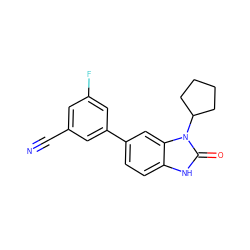 N#Cc1cc(F)cc(-c2ccc3[nH]c(=O)n(C4CCCC4)c3c2)c1 ZINC000028461900