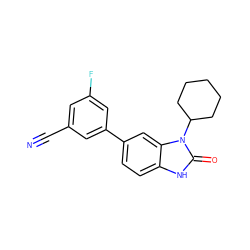 N#Cc1cc(F)cc(-c2ccc3[nH]c(=O)n(C4CCCCC4)c3c2)c1 ZINC000028468703