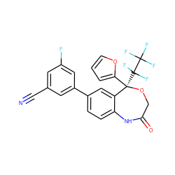 N#Cc1cc(F)cc(-c2ccc3c(c2)[C@](c2ccco2)(C(F)(F)C(F)(F)F)OCC(=O)N3)c1 ZINC000042922864