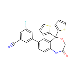 N#Cc1cc(F)cc(-c2ccc3c(c2)C(c2cccs2)(c2cccs2)OCC(=O)N3)c1 ZINC000040424053