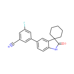 N#Cc1cc(F)cc(-c2ccc3c(c2)C2(CCCCC2)C(=O)N3)c1 ZINC000013860676