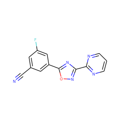 N#Cc1cc(F)cc(-c2nc(-c3ncccn3)no2)c1 ZINC000095552459