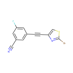 N#Cc1cc(F)cc(C#Cc2csc(Br)n2)c1 ZINC000066103744