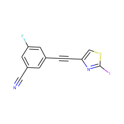 N#Cc1cc(F)cc(C#Cc2csc(I)n2)c1 ZINC000066066180